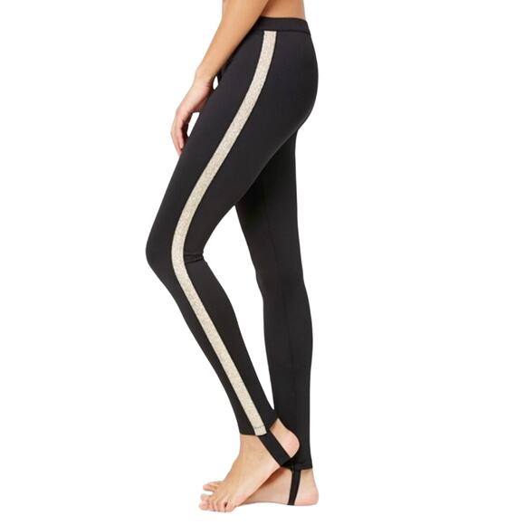 5 for $25| Forever 21 Black Metallic Gold Stripe Stirrup Pants Size L NWT - Picture 1 of 9